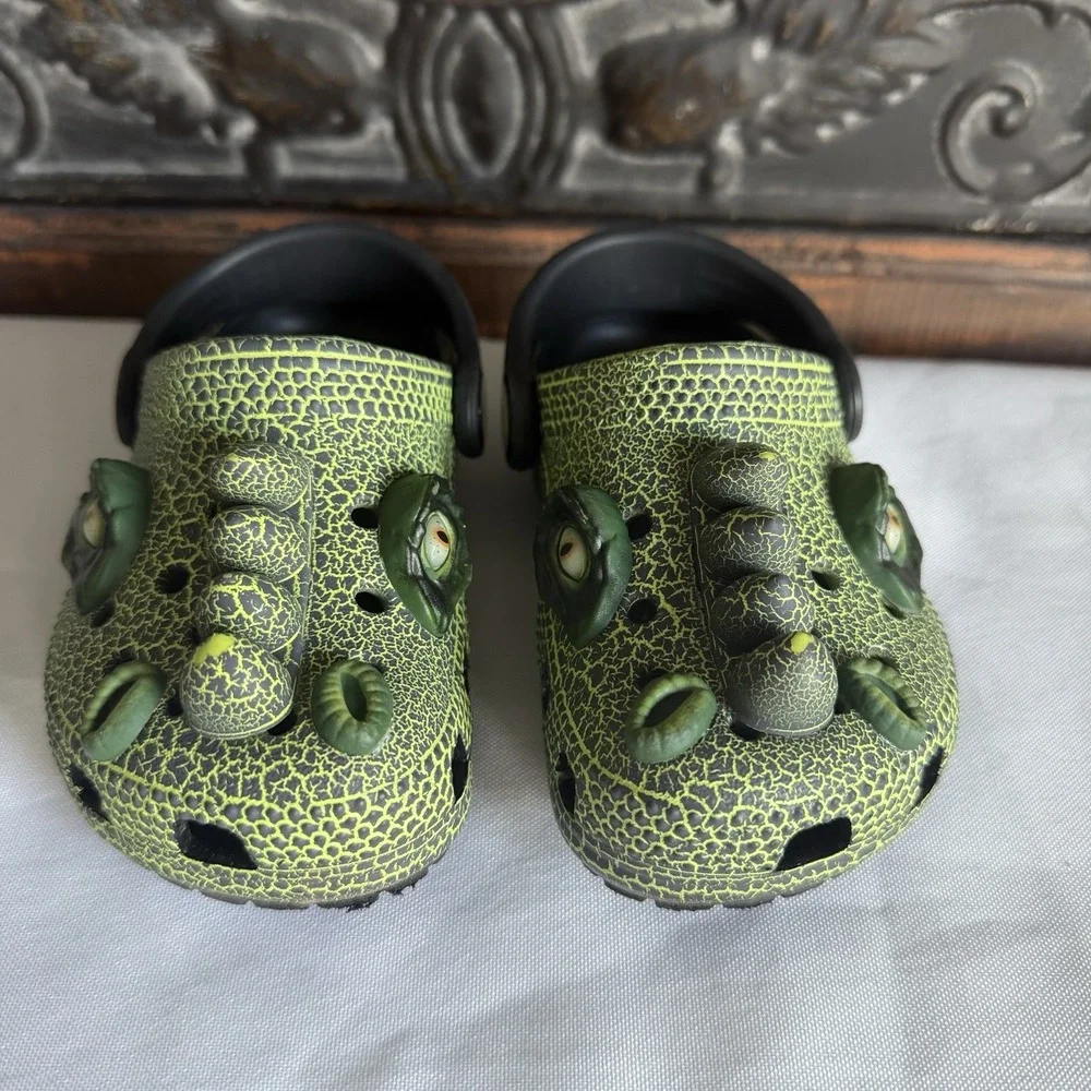 CROCS Classic I am Scary Dino Toddler Size C7 Green Clogs Dinosaur Slip On Shoes